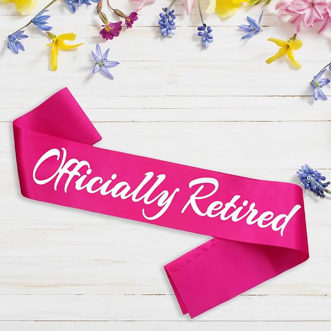 Officially Retired Sash, Reitrement Sash for Men and Women Retirement Party Decorations Supplies, Hot Pink + Silver(Officially Retired)