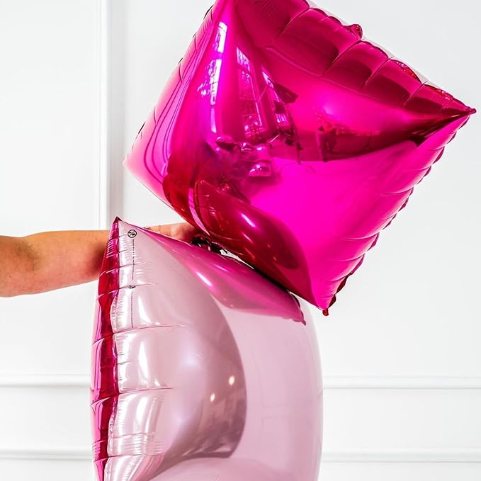 Hot Pink and Rose Double Sided Square Foil Balloons Wall,19 Inches Pink Metallic Foil Balloons Tunnel Arch Kit for Girls Bachelorette,Wedding,Anniversary,Valentine's Day Party Background Decoration
