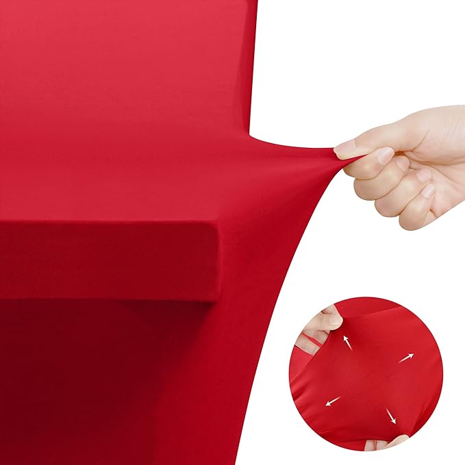 Utopia Kitchen Spandex Tablecloth 2 Pack [8FT, Red] Tight, Fitted, Washable and Wrinkle Resistant Stretch Table Cloth Rectangle Cover for Trade Show, Weddings & Parties [96Lx30Wx30H Inch]