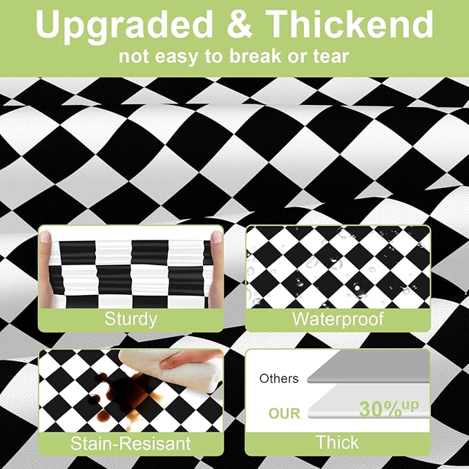 QIKSION Checkered Tablecloth Disposable 3 Pack, 54 x 108 Inch Black and White Checkered Flag Table Cloth for Race Car Decorations, Birthday Party Supplies, Rectangle, Plastic Table Cover