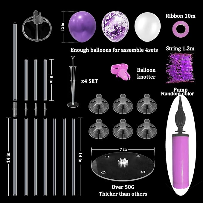 Purple Balloon Stand Centerpiece Table Decorations for Birthday Bridal Shower Wedding Engagement Mother's Day Graduation Halloween Party Decorations New Years Eve 2026(Purple set4)