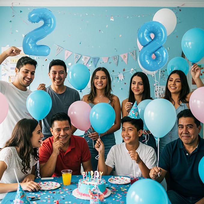 TONIFUL 16 Inch Baby Blue 0-9 Number Mylar Foil Balloons 10 Pcs Custom digitalal Balloons for 2026 New Year Eve Birthday Party Engagement Graduations Anniversary Baby Shower