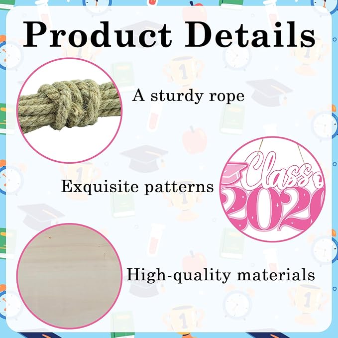 2026 Graduation Signs Decorations, 7 Pcs Class for 2026 Wooden Sign Graduation Party Photo Booth Prop, Wood Cutout High School College Graduation Ceremony Decor Supplies (Pink & White)