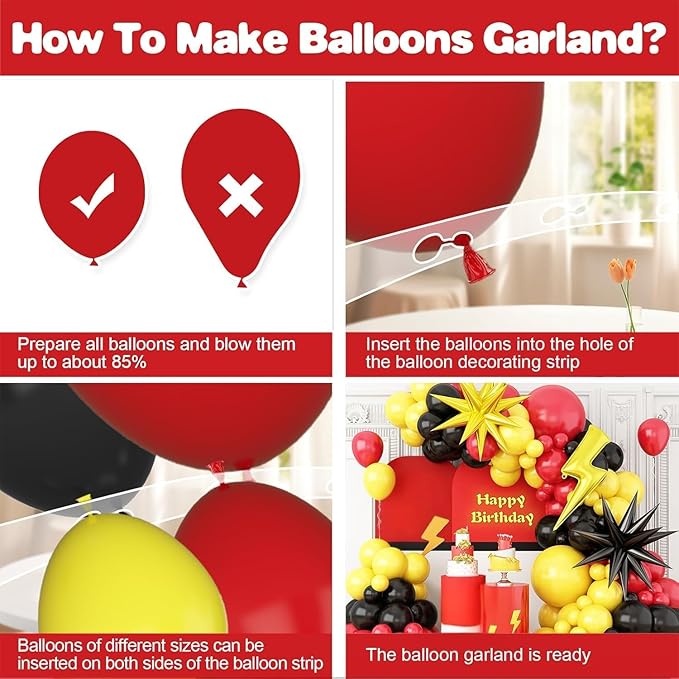 Red Black Yellow Balloons Arch Garland Kit, Cartoon Birthday Party Balloons with Lightning Star Balloons for Cartoon Theme Birthday Baby Shower Party Decor