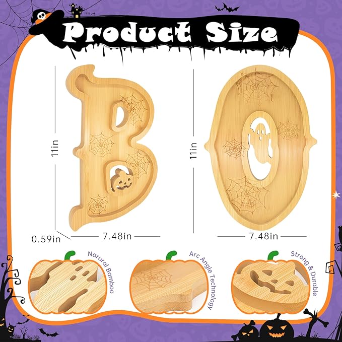 3PCS Wooden Halloween Charcuterie Board Set - Boo Letters (with 14 Balloons) - Halloween Party Table Decoration & Food Tray Platter