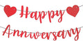Happy Anniversary Banner, Pre-Strung Party Signs Decorations Glitter Banner for Couple Lovers Weeding Anniverniversary Party Decorations (Red)