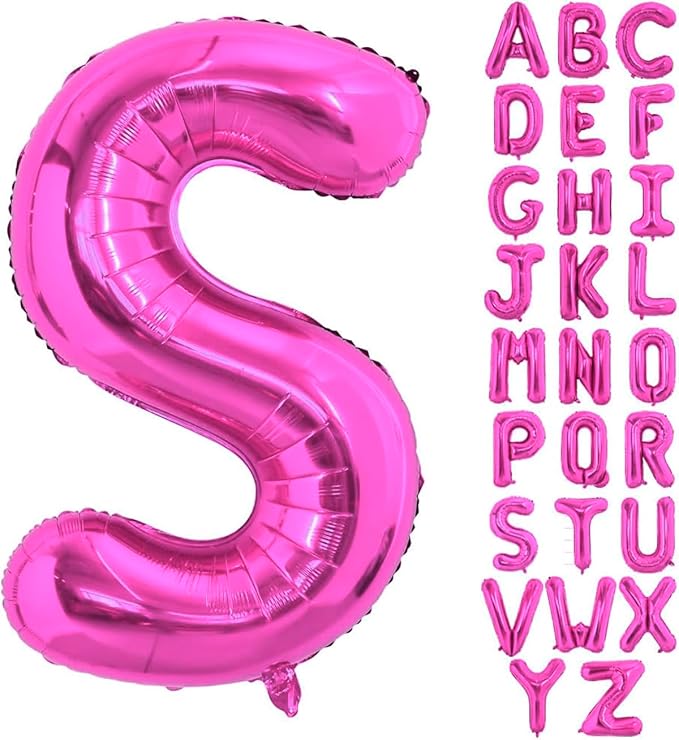 40 Inch Large Hot Pink Letter S Balloons Alphabet S Letter Balloons Foil Mylar Letter A Balloons for Birthday Party Anniversary New Year Graduation Wedding