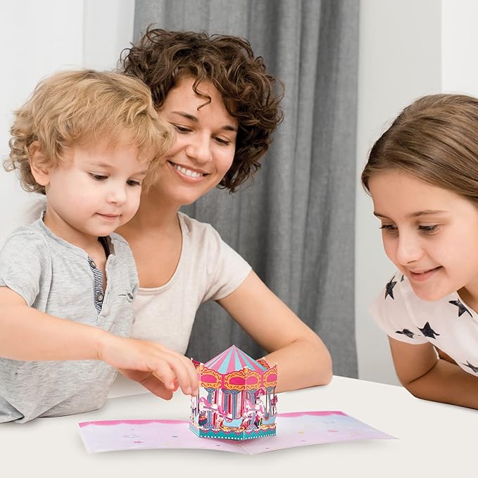 3D Birthday Carousel Pop-Up Card – Unicorn Filled Carousel Design for Kids, Adults & Loved Ones – 6x12 Inch Handmade Greeting Card with Envelope to Spark Joy & Fun in Every Celebration