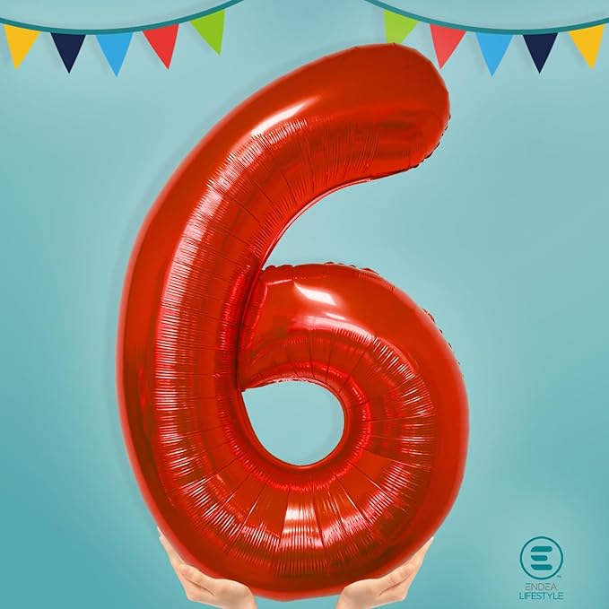 40 Inch Large Red Number Celebration and Decoration Balloon for Birthday Parties, Graduations, Anniversaries, Weddings, Photo Shoots, Special Events - Helium Foil Mylar (Red Number 6)