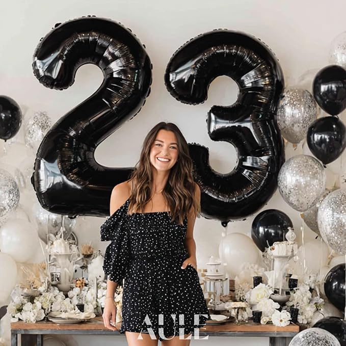 AULE 40 Inch Large 23 Balloon Numbers Black, Big Foil Number Balloons, Giant Helium Happy 23th Birthday Party Decorations for Man and Women, Huge Mylar Anniversary Party Supplies