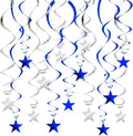 BEISHIDA Blue Silver Stars Hanging Swirls Bachelorette Graduation Hanging Ornament Decorations for Birthday Party Baby Shower Supplies Congrats Grade 2026 Graduation Decorations,Pack of 15