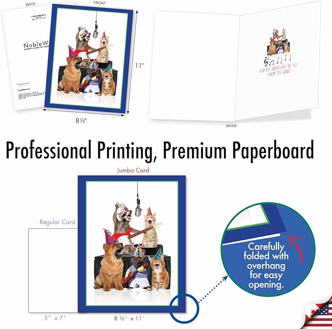 NobleWorks - Hilarious Happy Birthday Card with Envelope (8.5 x 11 Inch) - Funny Animal Greeting Card From All Of Us - Animal Bands - Gang J9508CBDG-US