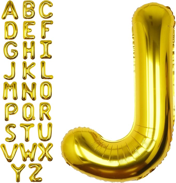 40Inch Gold Letter J Balloon Foil Helium Letter Balloons A-Z Giant Large Mylar Big Party Balloon for Birthday Party Decorations