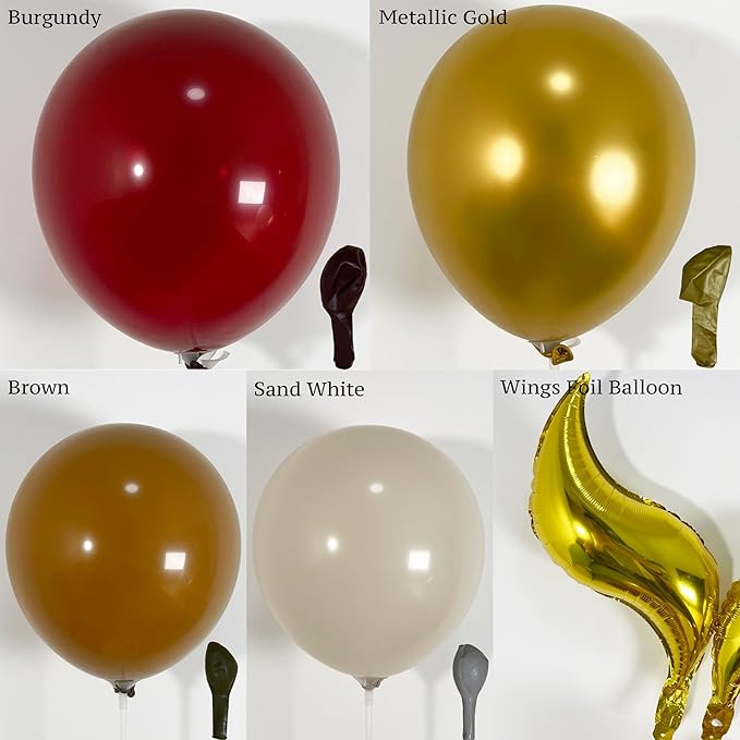 137PCS Magical Balloon Arch Garland Kit, Burgundy Gold Brown White Balloons with Golden S-Wing Foil Balloons, for Magic Birthday Party Decorations, Baby Showers, and Fantasy-Themed Parties