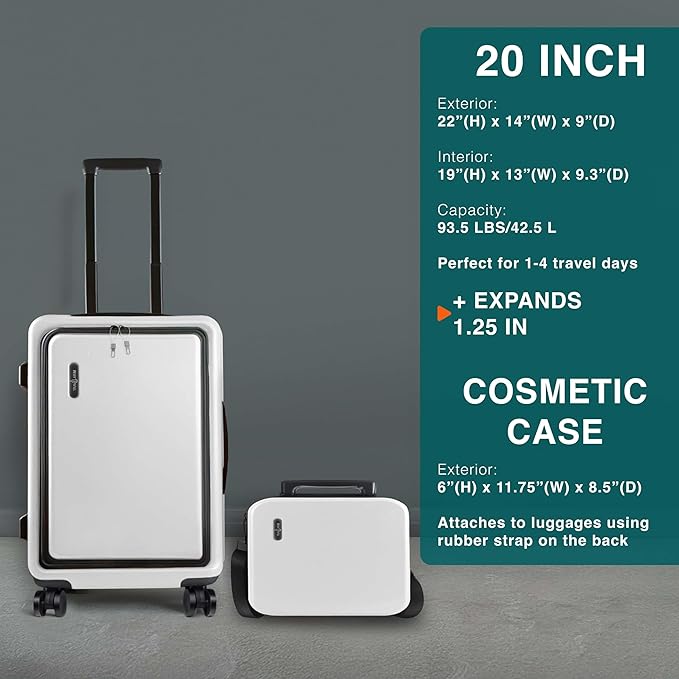 TRAVELARIM Luggage Sets 3 Piece, 20 Inch Carry on Luggage and 28 Inch Suitcases with Wheels Spinner, Durable Hard Shell Suitcase Set, Expandable Travel Suitcase, White