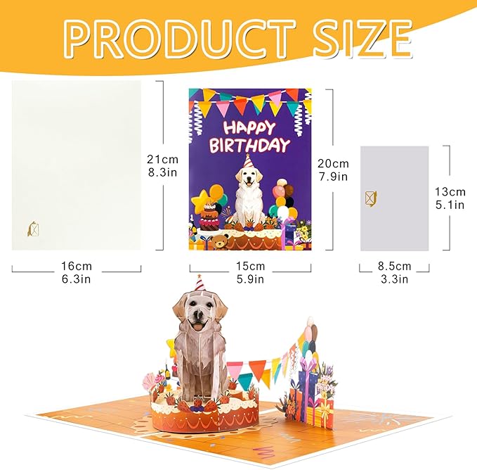 Labrador Dog Pop Up Happy Birthday Greeting Card, ideal love Gift for Adult and Kid with Blank Note & Envelope, Foldable Celebration for Daughter, Son, Mom, Dad, Friend, Children