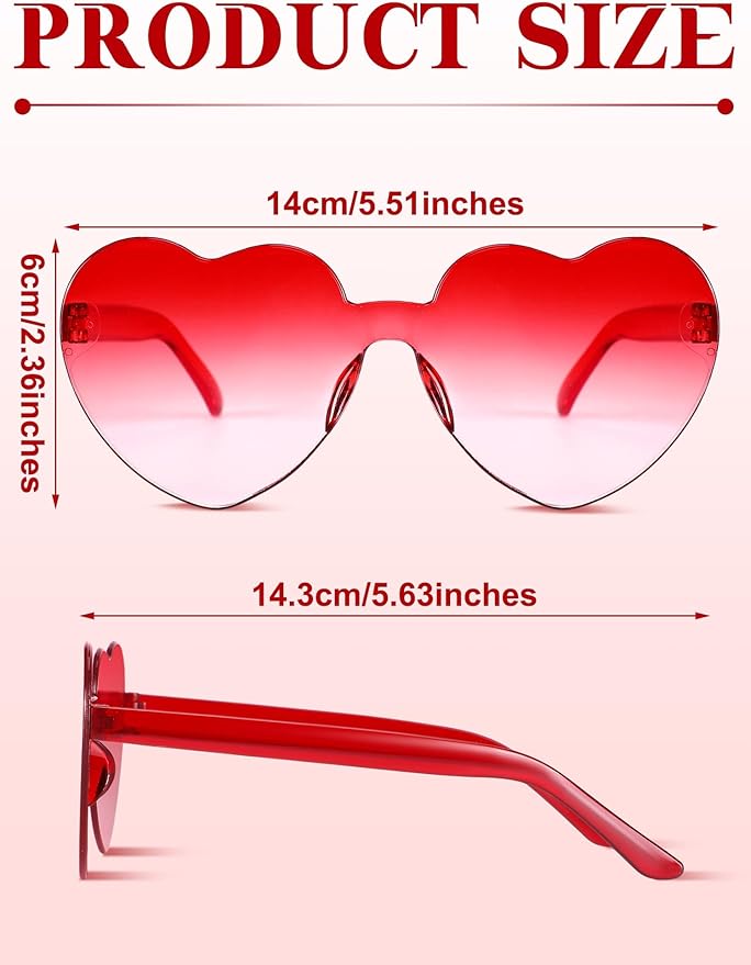 Geyoga 24 Pairs Valentines Heart Sunglasses Bulk Heart Shaped Sun Glasses Frameless Eyeglass for Women Men Valentines Party