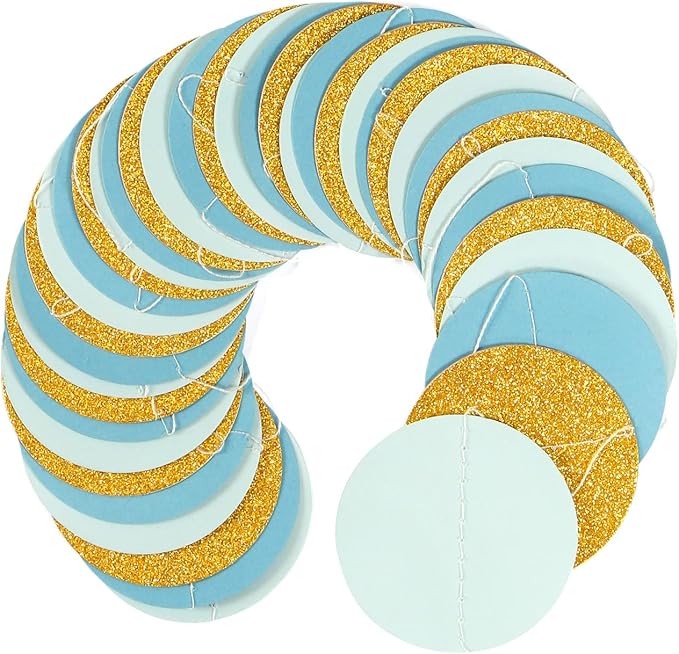 Light-Dusty Blue Gold Party-Decorations Garland - 52Ft Birthday Baby Bridal Shower Wedding Paper Banner Streamers,Bachelorette Engagement Decor Panduola