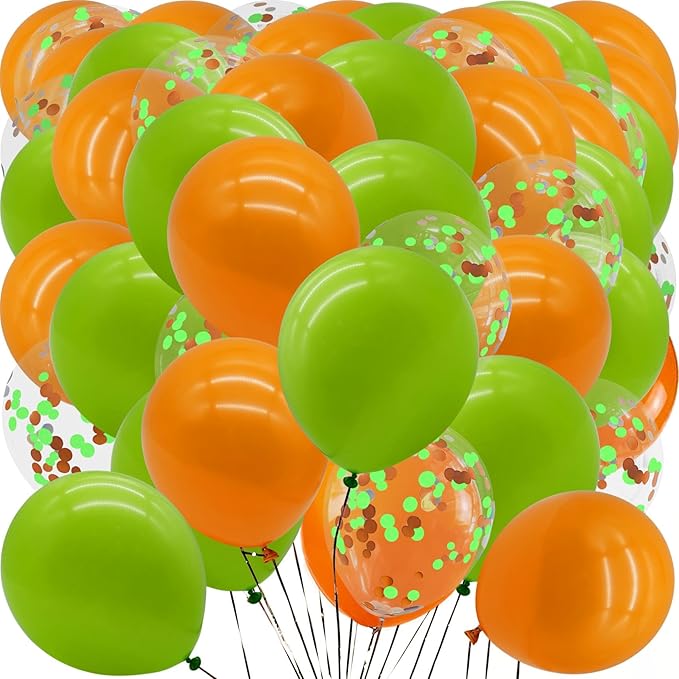 Orange and Green Balloons with Confetti Balloons 12 inch Latex Balloons 80 Pcs for Wedding Birthday Baby Shower Patriotic Themed Party Decorations