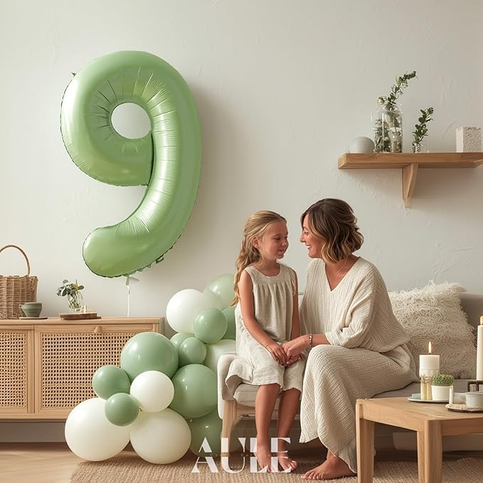AULE 40 Inch Large 9 Balloon Numbers Sage Green, Big Foil Number Balloons, Giant Helium Happy Birthday Party Decorations for Man and Women, Huge Mylar Anniversary Party Supplies