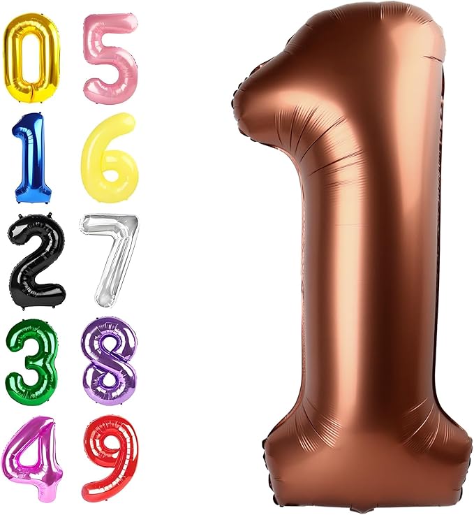 Number 1 Balloons 40 Inch, Coffee Brown Balloons for Birthday Party Decoration, Big Number Ballon for 1, 10, 11, 12, 13, 21, 100 Celebration, Boy and Girl Birthday, Baby Shower, Anniversary Decor