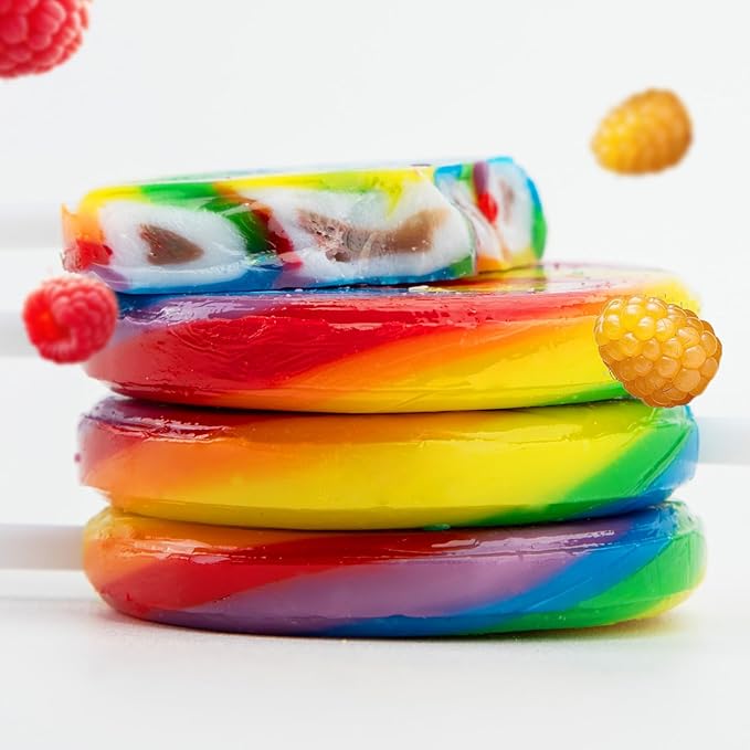 Swirl Rainbow Lollipops Individually Wrapped Bulk Suckers for Kid's Birthday, Swirl Candy Lollipop for Party Favors & Goodie Bags, Raspberry Flavor 30 Pack