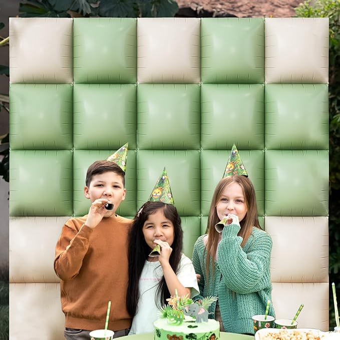 Sage Green Square Foil Balloon Wall, 25PCS Double Sided Mint Green and White Square Balloons Backdrop, Foil Balloons Flat Tunnel Background for Boho Birthdays Baby Shower Jungle Safari Theme Wedding