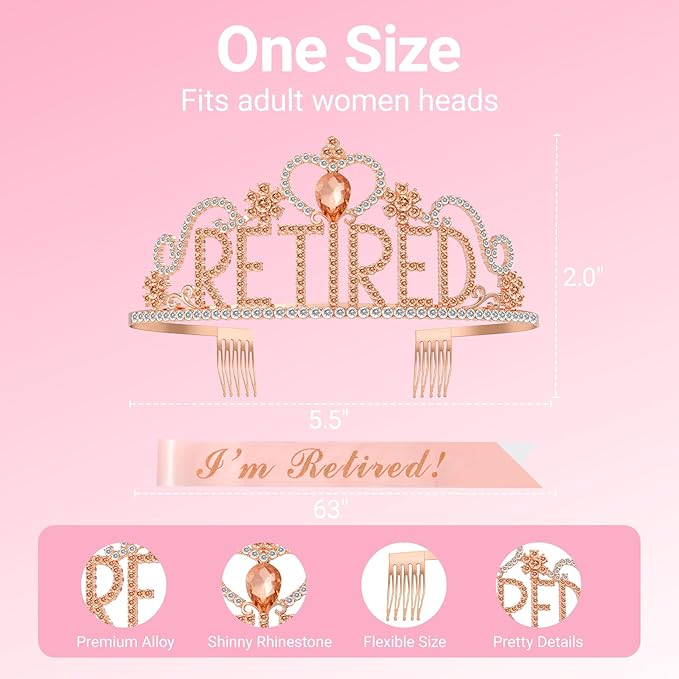 Retirement Party Decorations with Tiara and Sash for Women, Happy Retired Crown and Sash for Gift