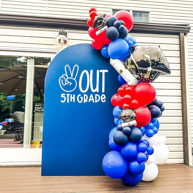 Red Blue Silver Balloon Arch Garland Kit, Red Royal Blue Latex Balloons 4D Ball Explosion Star Foil Balloons for Boys Baby Shower Party Graduation 4th of July Baseball Birthday Party Decor