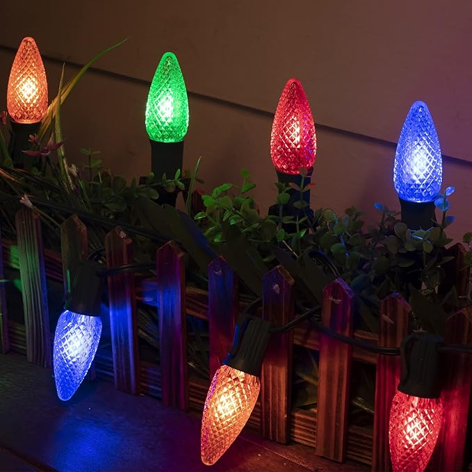 Brightown Strawberry C9 Christmas String Lights Outdoor - 25.7 Feet 20 LED Pathway Lights, Connectable C9 Walkway Light, Waterproof Christmas Light Outdoor Decoration for Lawn Outside, Multicolor