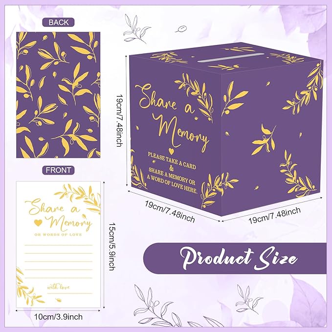 Pajean 50 Pcs Share a Memory Cards for Collections of Life, Memory Cards Box for Guest Ideas Funeral Graduation Wedding Bridal Shower Birthday Anniversary Retirement(Purple,Gold,Trendy)