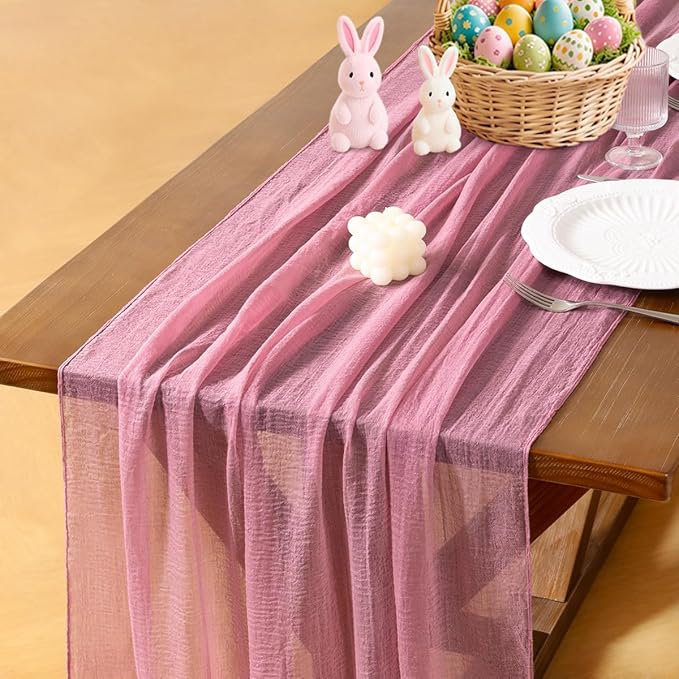 Socomi Cheesecloth Table Runner Mauve Easter Spring Gauze 120 Inch Rustic Boho Cheese Cloth Runner for Wedding Party Baby Bridal Shower Centerpiece Decoration Holiday Home Decorations