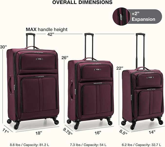 U.S. Traveler Anzio Softside Expandable Luggage with Spinner Wheels, Burgundy, 3-Piece Set (22/26/30)