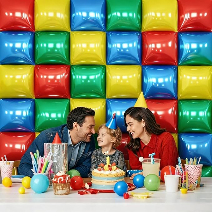 Red Yellow Blue and Green Square Foil Balloon Wall, 19'' Double Sided Foil Balloons Backdrop Tunnel Arch Kit for Anniversary Bachelorette Bridal Baby Shower Birthday Party Background Decor