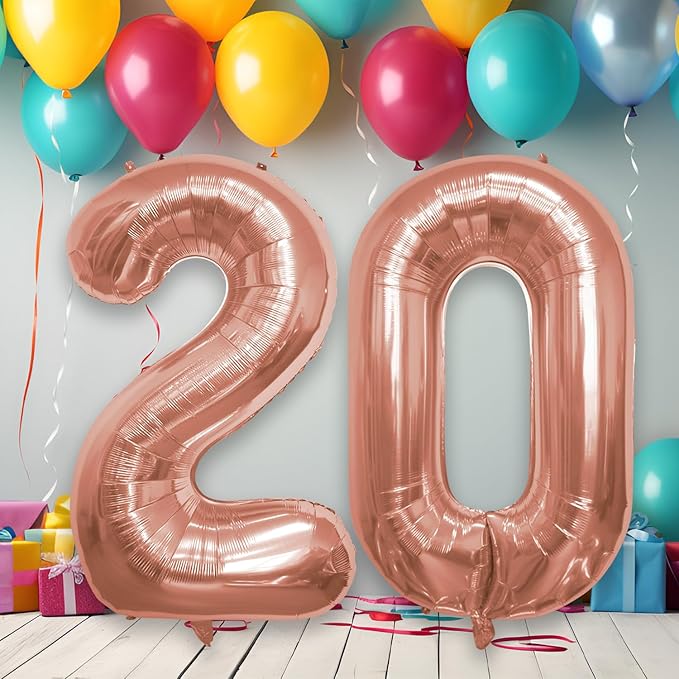 40 Inch Number Celebration and Decoration Balloon for Birthday Parties, Graduations, Anniversaries, Weddings, Photo Shoots, Special Events - Helium Foil Mylar (Rose Gold Number 20)