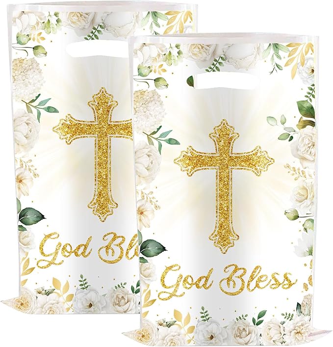 YYaaloa 30pcs Goodie Bags Party Favor Bags Cross Plastic Candy Gift Bags Bulk for Birthday Baby shower Return Gift (Cross 30pcs)