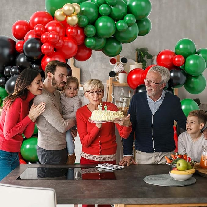 126Pcs Balloon Garland Kit Red Green Black, Different Sizes Red Black Dark Green Balloon Arch Kit Metallic Gold Balloons, Red Black Green Latex Balloons for Birthday Christmas New Year Party Decor