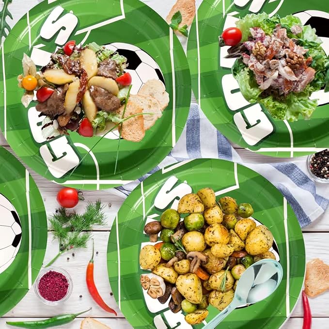 175 Piece Soccer Themed Disposable Plate Set for 25 Guests Party Supplies, Soccer Party Plates, Napkins, Cups, Knives, Forks and Spoons for Boys Game Day Decorations