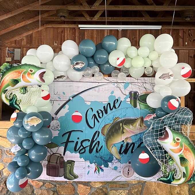 Rainbow Trout Fish Balloons 4pcs 27inch Fishing Foil Balloons for O-fishally One Fishing Themed Birthday Baby Shower Father's Day Party Decoration
