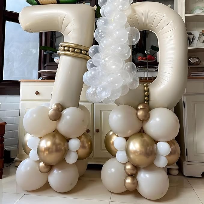 40 Inch Beige Number Balloon 7, Large Cream Number Foil Mylar Balloons for Birthday Party Celebration Decorations Supplies, Digital Balloons for Wedding Anniversary Events Decorations