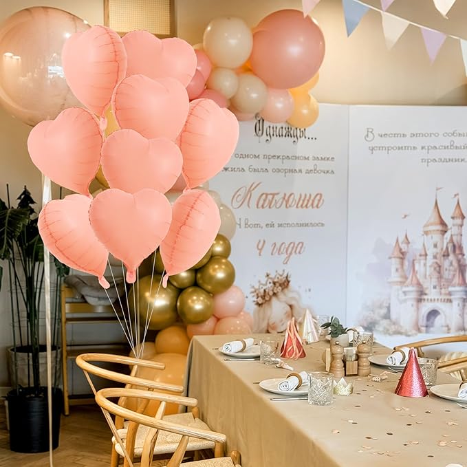 TONIFUL 30Pcs 18 Inch Pastel Orange Balloons Light Orange Heart Shape Foil Mylar Banners Decoration for Birthday Valentine's Day Wedding Bridal Shower Anniversary Engagement Party Supplies