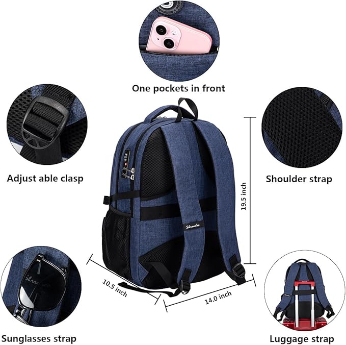 SHRRADOO Anti Theft Laptop Backpack Travel Backpacks with Combination Lock for Women Men (Royal Blue, Large)