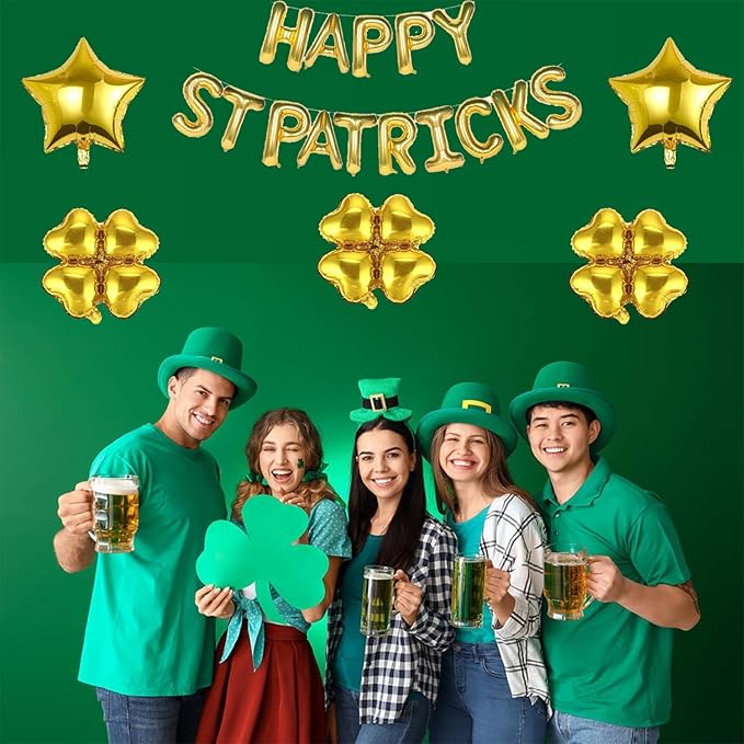 Gold Four Leaf Balloons Foil St. Patrick's Day Balloons Star Balloon for Spring Birthday Decorations Four-leaf Ballons St. Patrick's Day Decorations Party Supplies Arch Kits Party Balloon Sets 20pcs
