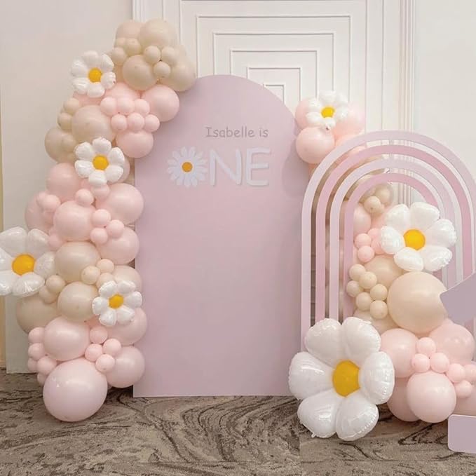 Daisy Balloon Garland Arch Kit,Macaron Pastel Pink Sand White Boho Groovy Party for Baby Shower Floral Theme Birthday Wedding Two Groovy Party Decorations
