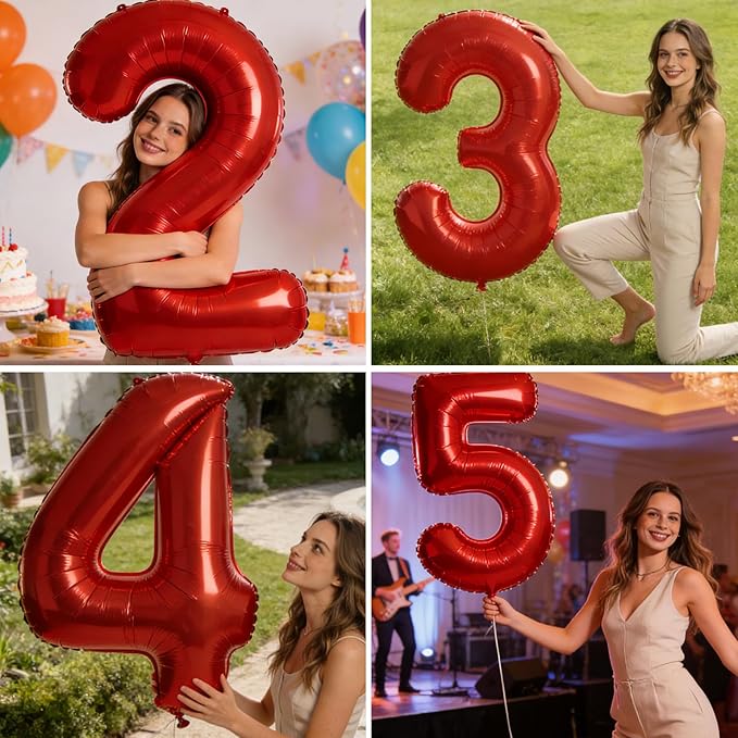 Smlpuame 40 inch Number Balloon 0-9 Red Large Number 2 Balloons,Digital Balloons for Birthday Party Celebration Decorations Supplies, Helium Foil Number Balloons for Wedding Anniversary