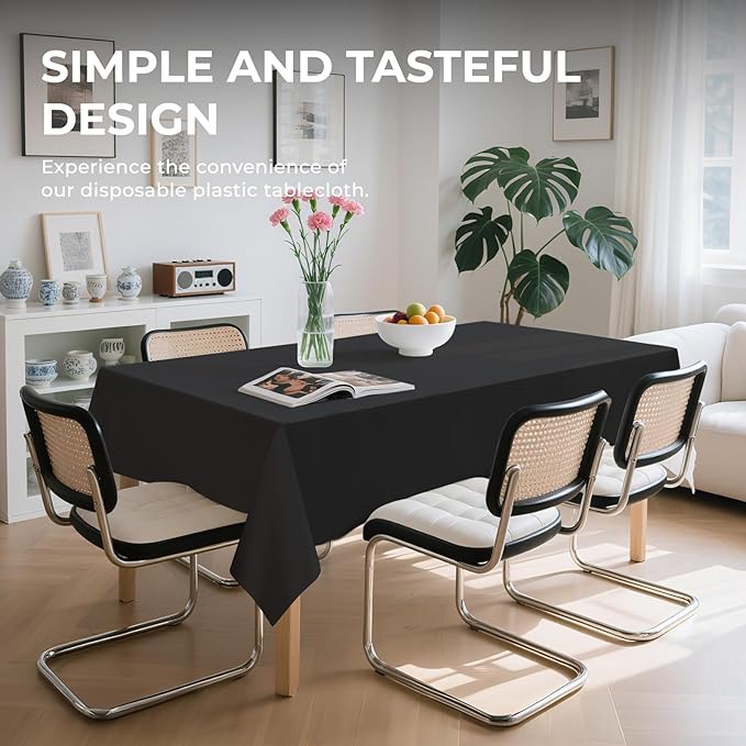 6 Pack Premium Disposable Plastic Tablecloth 54" x 108" Party Table Cloths Disposable for 6 to 8 Foot Tables Indoor or Outdoor Parties Birthdays Weddings Christmas Anniversary Buffet Table (Black)