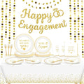100PCS Engagement Party Decorations She Said Yes Paper Plates Napkins Wedding Tablecloth Glitter Happy Engagement Banner Golden Streamers Garland for Bachelorette Bridal Shower Supplies for 24 Guests