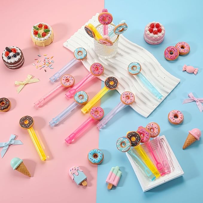 Jenaai 24 Pcs Dount Bubble Wands Sweet Donut Bubbles Party Favors for Summer Activity Cartoon Birthday Gifts Carnival Goody Bag Stuffers Wedding Supplies