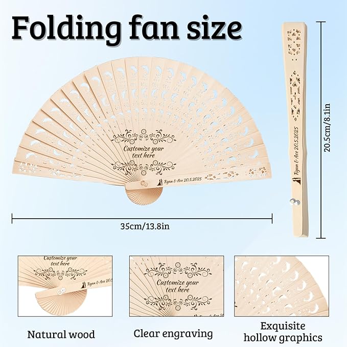 10Pcs Personalized wedding fans for guests, Custom Summer Wedding Fans, Unique Bridal Shower Party Favors, Handcrafted Wooden Fans for Guests (Dolphin wooden fan)