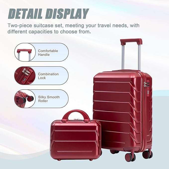 20+14 Inch Hardside Luggages, Lightweight Durable ABS Suitcase with Spinner Wheels